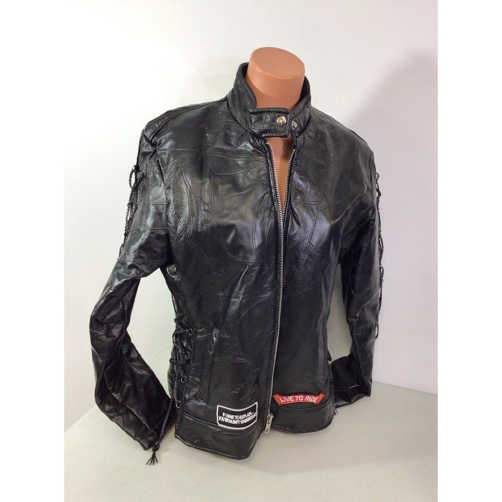 Vintage Leather Motorcycle Jacket Patriotic Womens XL